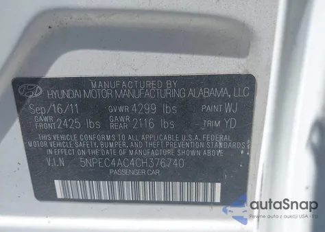 2012 Hyundai Sonata Limited из США, поврежденный, VIN 5NPEC4AC4CH376740